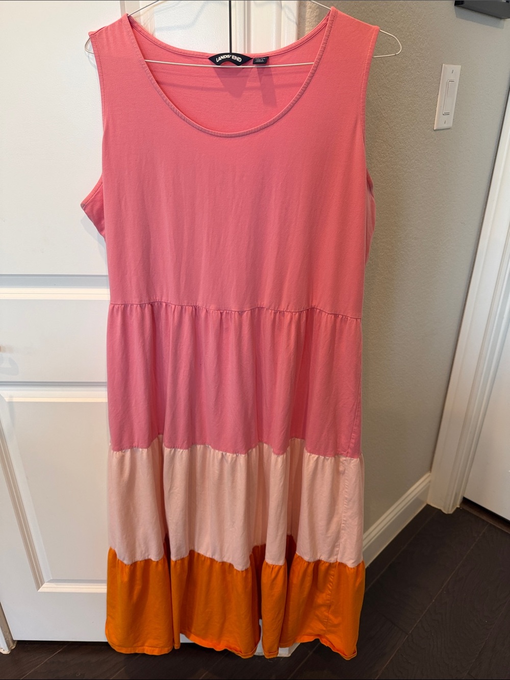 Lands' End Pink, Cream & Orange Tiered Sleeveless Dress
